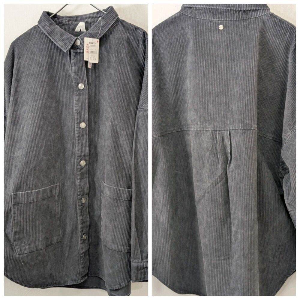 New Roxy Shacket XXL Wide Wale Courdory Gray Workwear Outsider Staple MSRP 78$